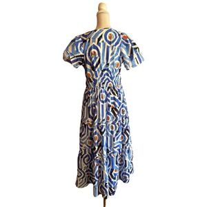 Anthropologie Somerset Tiered Maxi Dress, blue/white, medium, boho, artistic